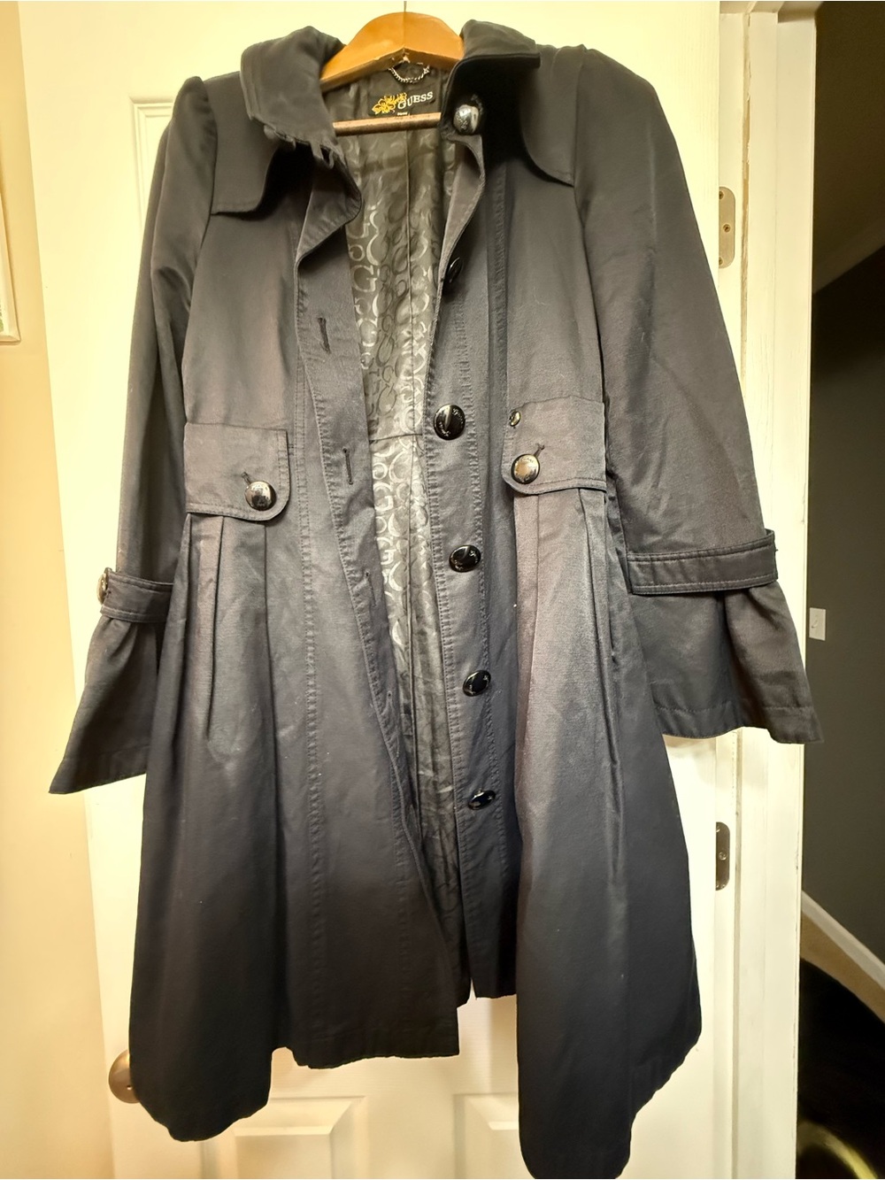Guess Black Women's Trench Coat with Button Front